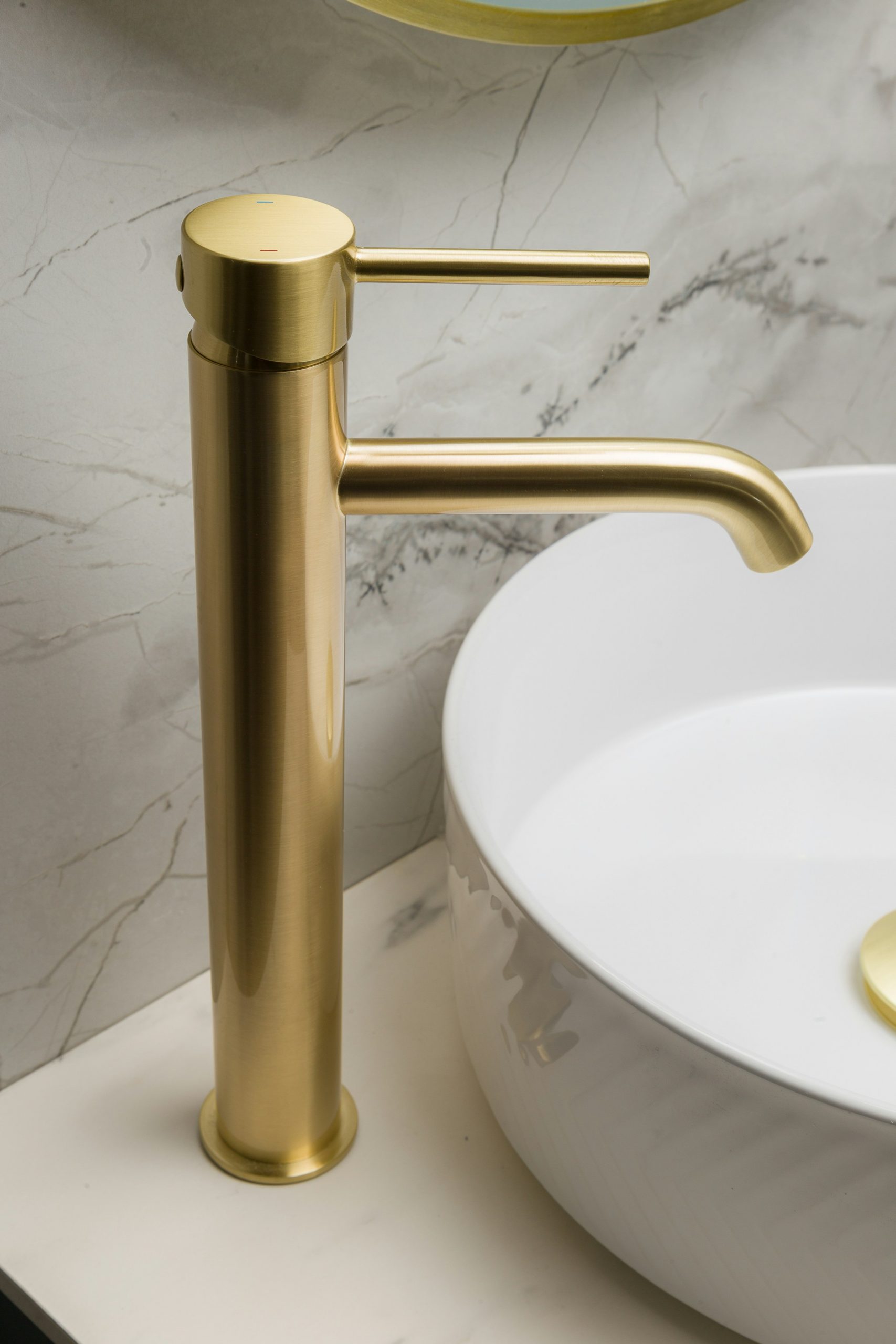 Contemporary countertop basin with premium wall-mounted tap