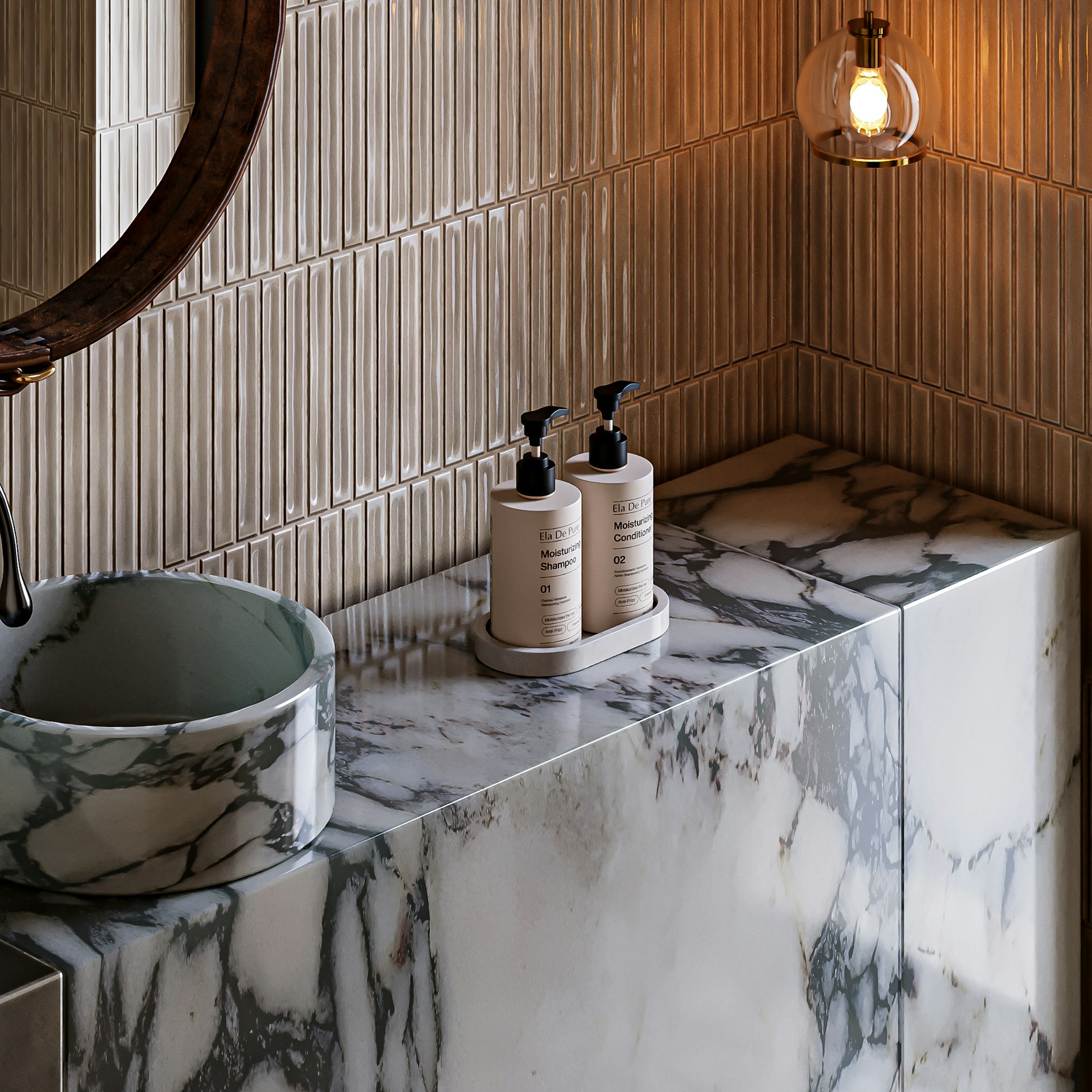 Large format porcelain tiles in a contemporary minimalist interior