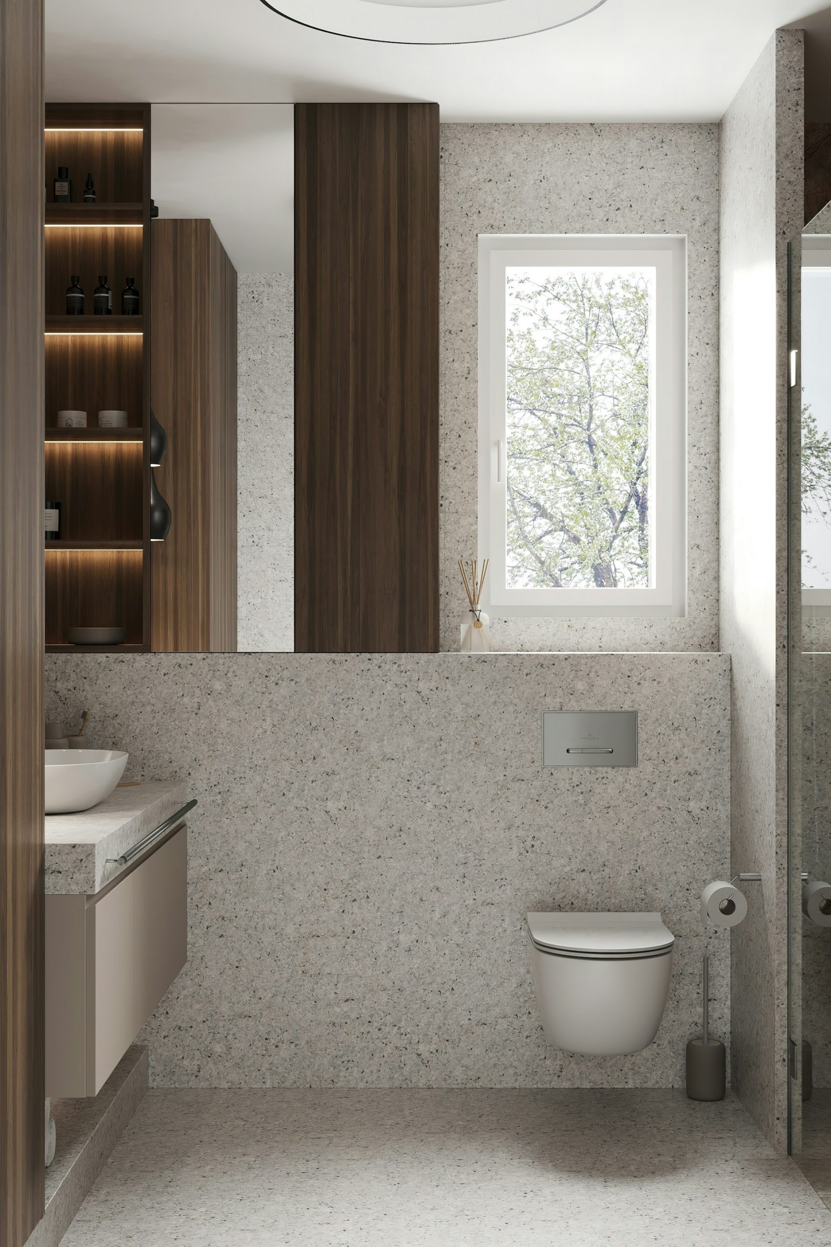 Contemporary matt ceramic wall tiles in a designer bathroom