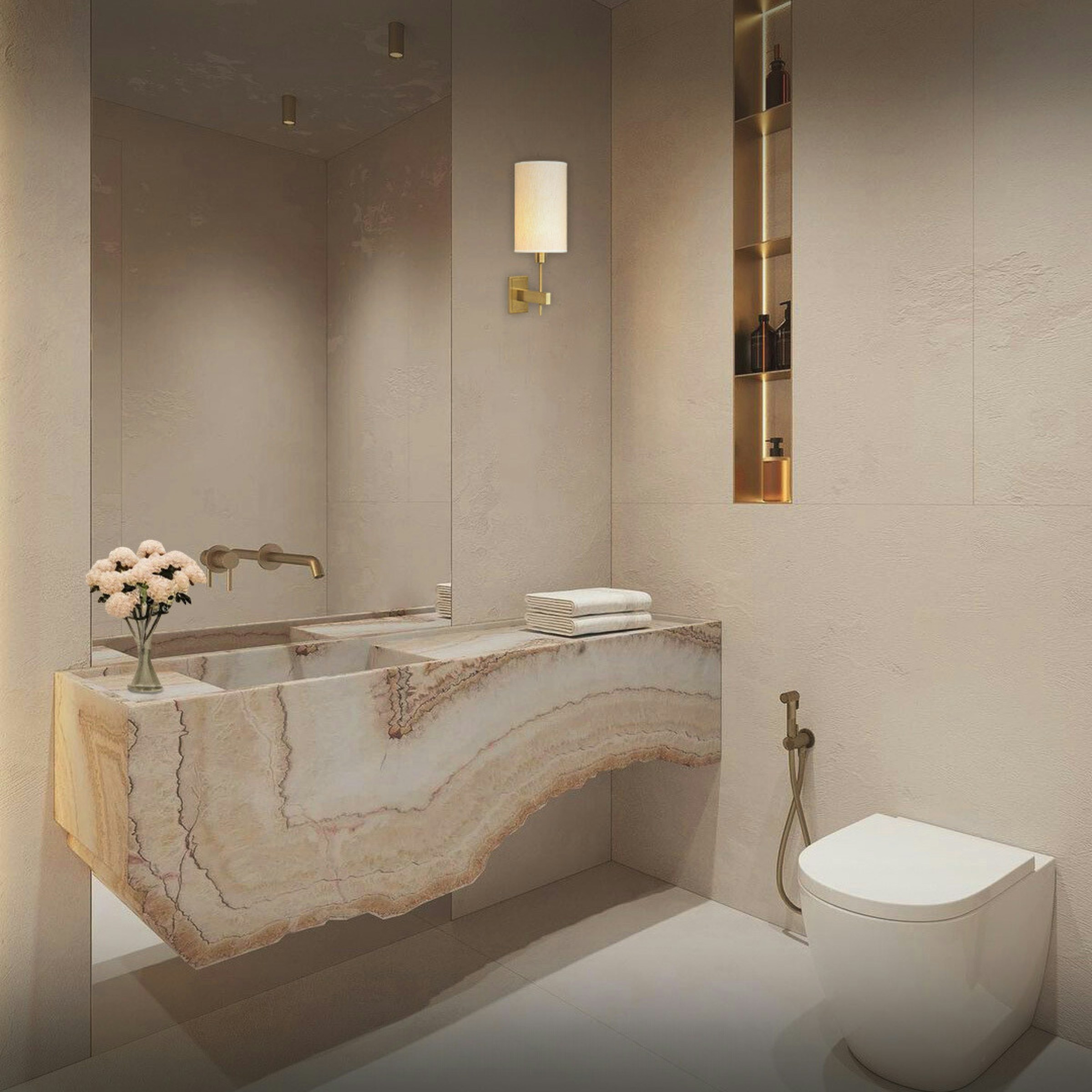 Modern bathroom with concealed cistern and smart flush system