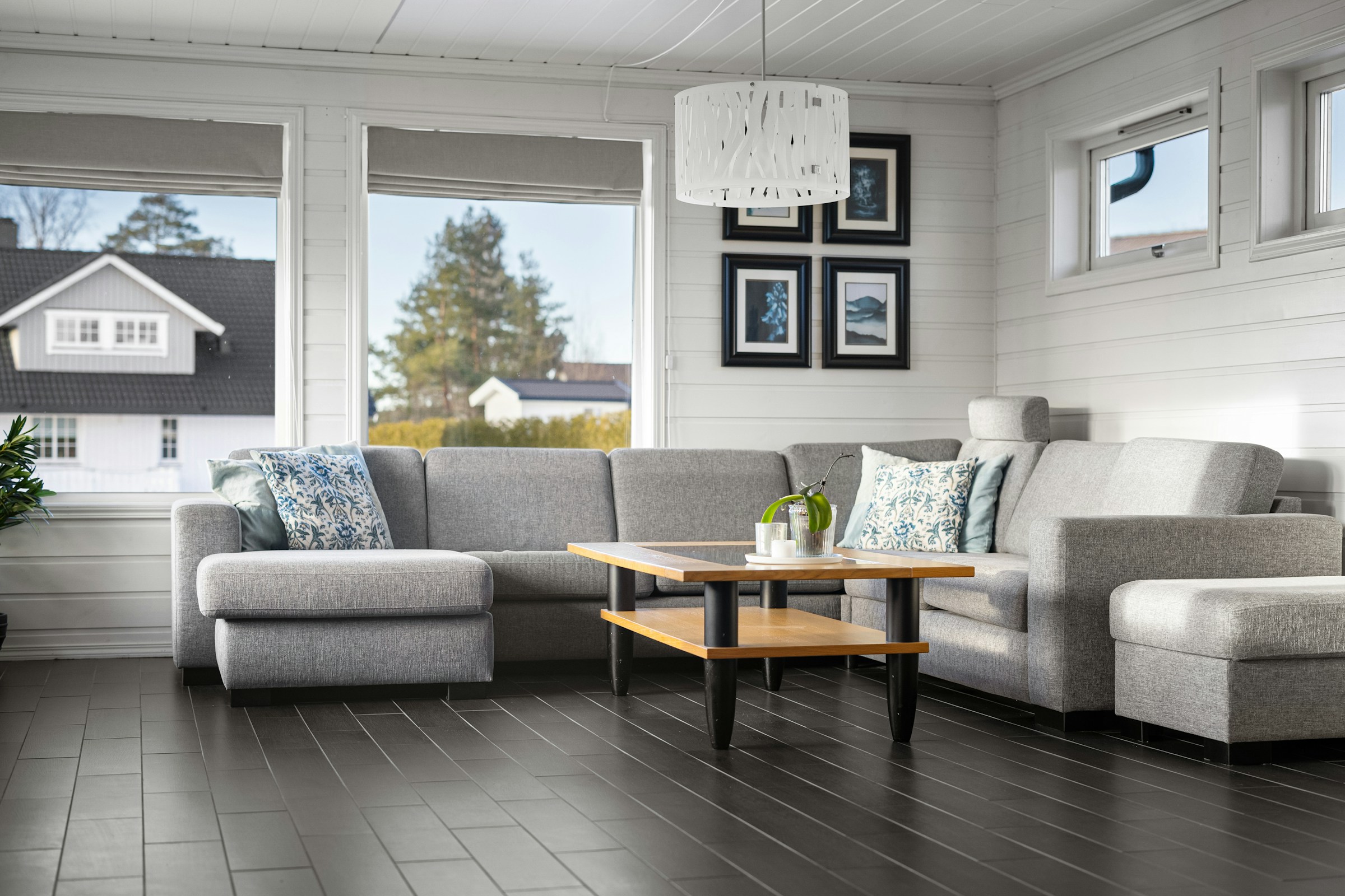 Luxury vinyl plank flooring in a contemporary open-plan living space