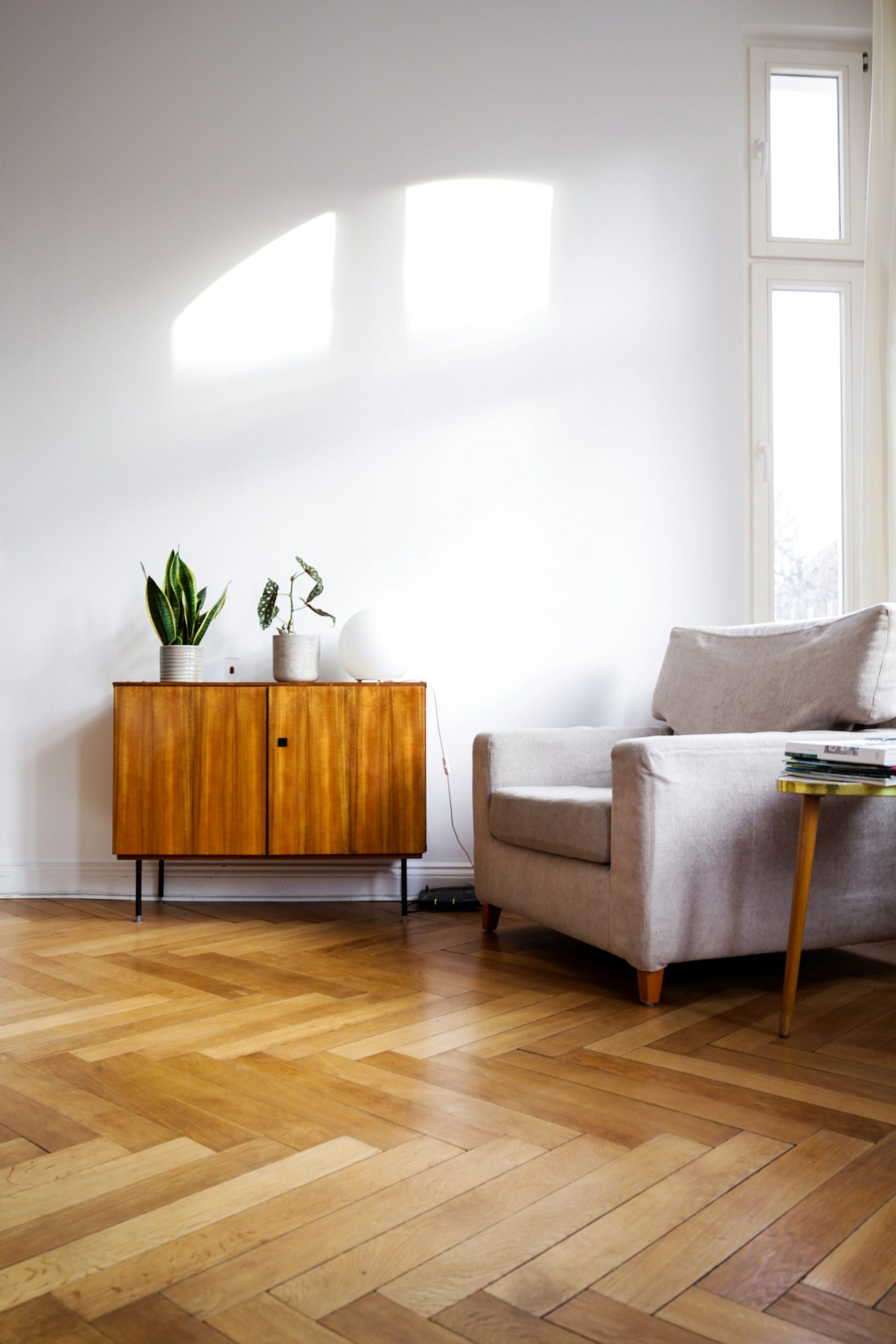 Engineered wood flooring in a warm contemporary interior space