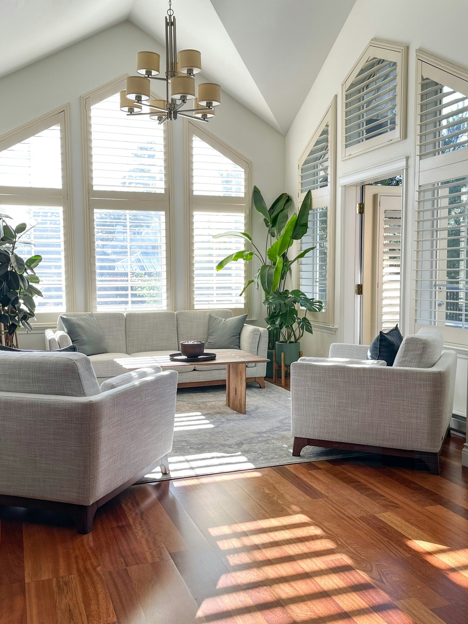 Elegant living room with premium wide-plank engineered wood flooring