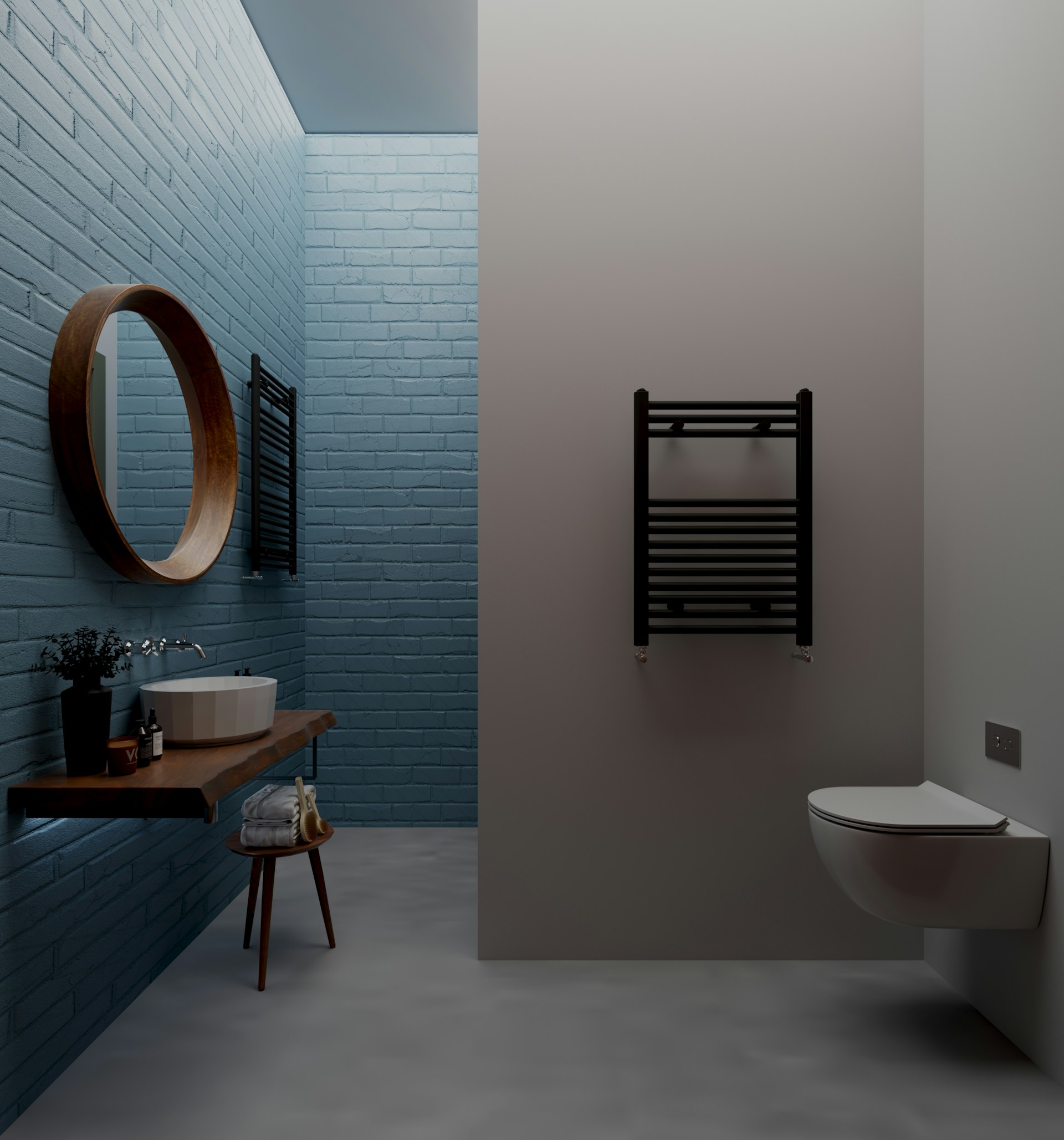 Designer towel radiator in a luxury bathroom setting