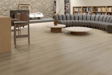 Luxury vinyl plank flooring in a contemporary open-plan living space