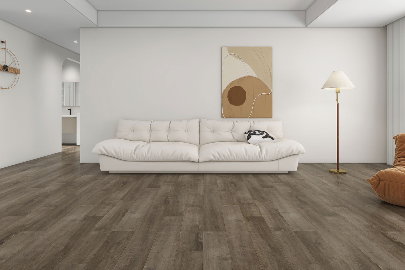 Stunning luxury living room with wide-plank engineered oak flooring and elegant furniture