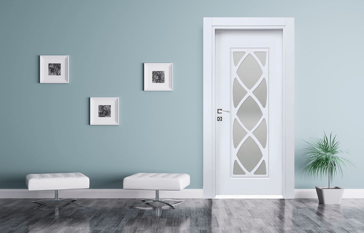 Stunning contemporary interior hallway featuring premium interior doors and lighting